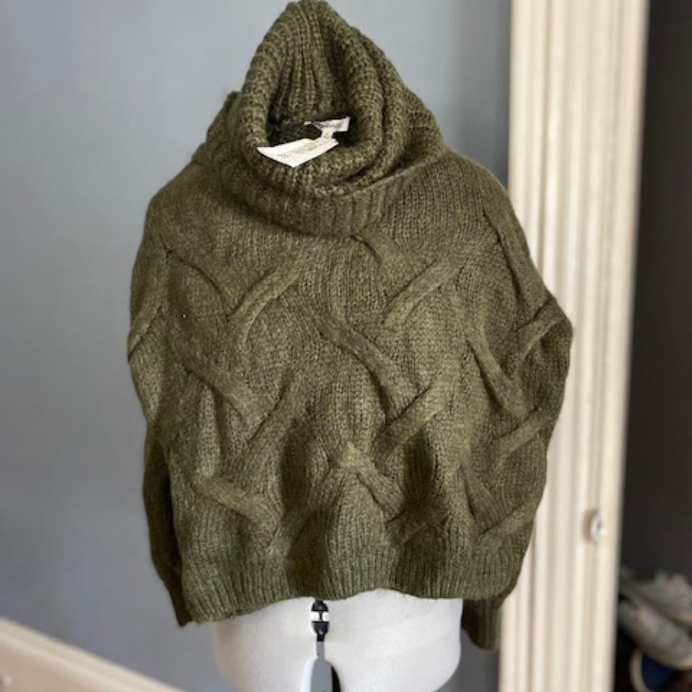NWT Madewell Somervell Olive Green Turtleneck Cable Knit Ribbed Wool Sweater